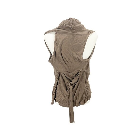 Forever 21 Womens Cardigan Sweater Brown Sleeveless Ribbed Knit Belted S - Picture 2 of 5